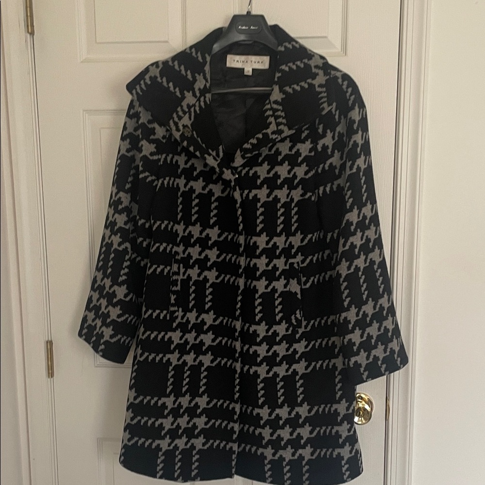 Trina Turk Black and Gray Houndstooth Coat